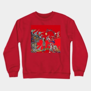 WEIRD MEDIEVAL BESTIARY WAR, KNIGHTS AND KILLER RABBITS FIGHTING WITH GIANT SNAILS  Royal Red Crewneck Sweatshirt